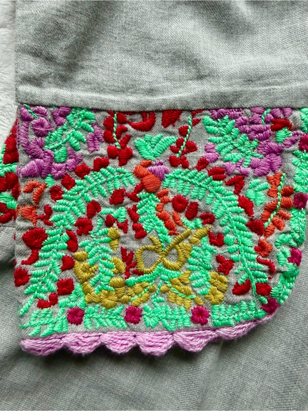 Sister Mary Embroidered Grey Peasant Top with Colorful Embroidered Details - Picture 2 of 3